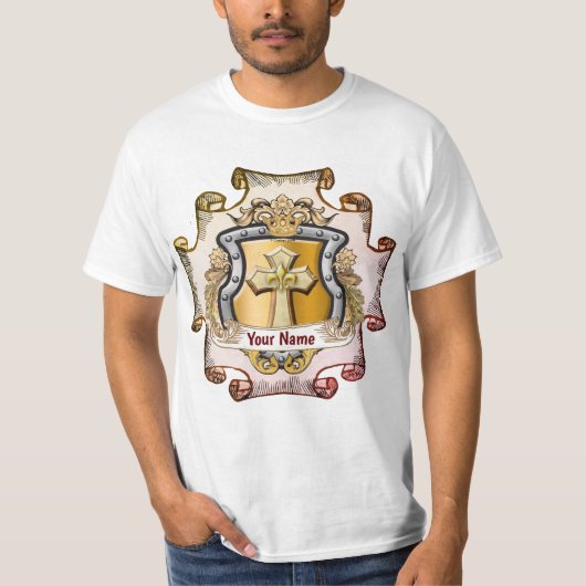 Cristos Cross Shield Achternaam T-shirt (Voorkant)