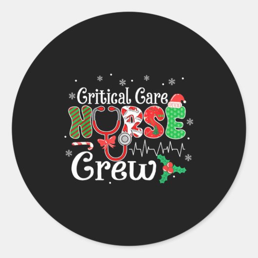 Critical Care Nurse Crew Stethoscope Santa Hat Chr Ronde Sticker (Voorkant)