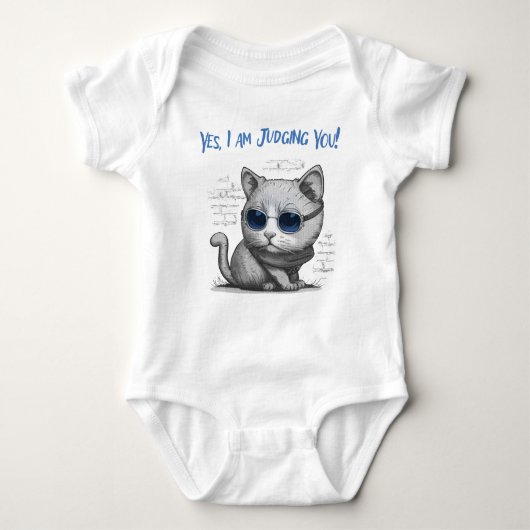 Critical Cat Judging You Blue Text Romper (Voorkant)