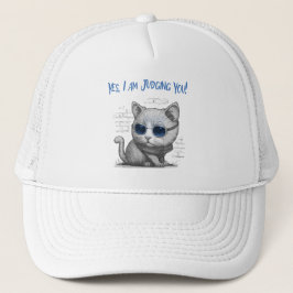Critical Cat Judging You Blue Text Trucker Pet