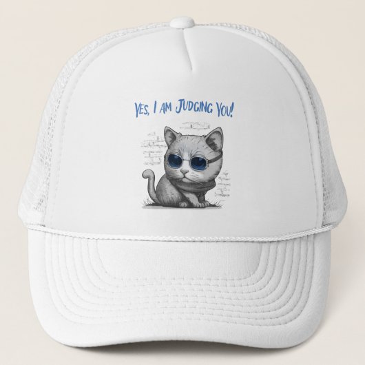 Critical Cat Judging You Blue Text Trucker Pet (Voorkant)