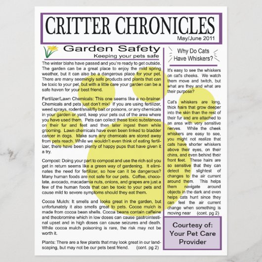 Critter Chronicles Newsletter - mei/juni 2011 Flyer (Voorkant)