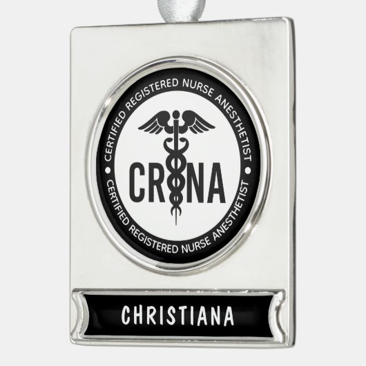 CRNA-gecertificeerde anesthesist voor verpleegkund Verzilverd Banner Ornament (Links)