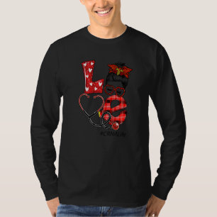 Crna Nurse Pset Leopard Love Heart Messy Bun Rn N T-shirt