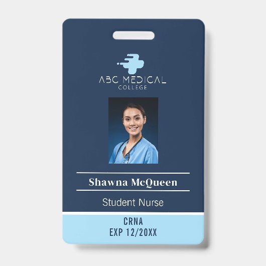 CRNA Student Nurse Practitioner Blue QR Code Foto Badge (Front)
