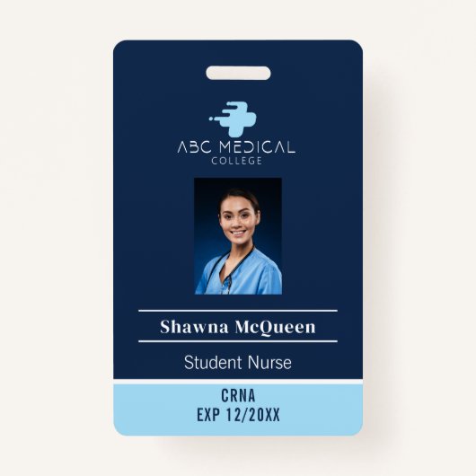 CRNA Student Nurse Practitioner Blue QR Code Foto Badge (Voorkant)