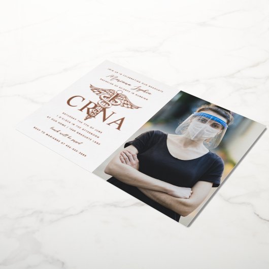 CRNA Verpleegkundig Afstuderen Foto Gold Folie Uitnodiging (Gedraaid)
