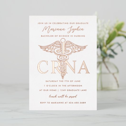 CRNA-verpleegkundige afstudeer uitnodiging met gou (Staand Voorkant)