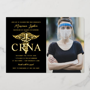 CRNA-verpleegkundige afstudeerfoto goud Folie Uitnodiging