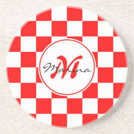Croatia | Hrvatska | Checkered Name Monogram  Zandsteen Onderzetter