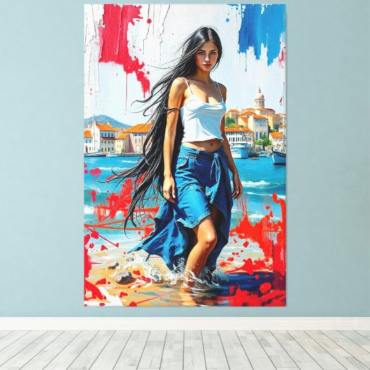 Croatia Hrvatska Kroatien Hrv Zagreb Split Flag  Canvas Afdruk (Insitu (Houten vloer))