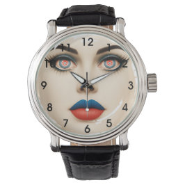 Croatian Flag Face – Eyes & Lips Pop Art Portrait Horloge