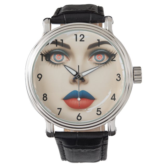 Croatian Flag Face – Eyes & Lips Pop Art Portrait Horloge (Voorkant)