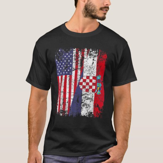 CROATIAN ROOTS Half American Flag CROATIA T-shirt (Voorkant)