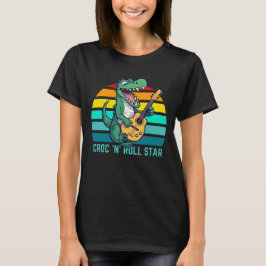 Croc en Roll Ster Grappige Krokodil Muziek T-shirt