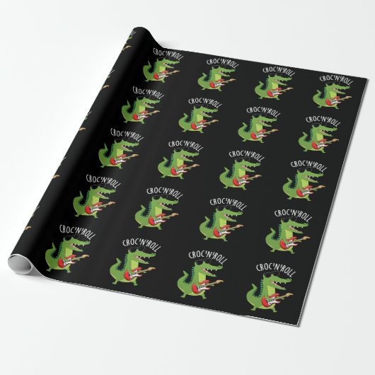 Croc N Roll Funny Crocodile Pun Dark BG Cadeaupapier (Uitgerold)