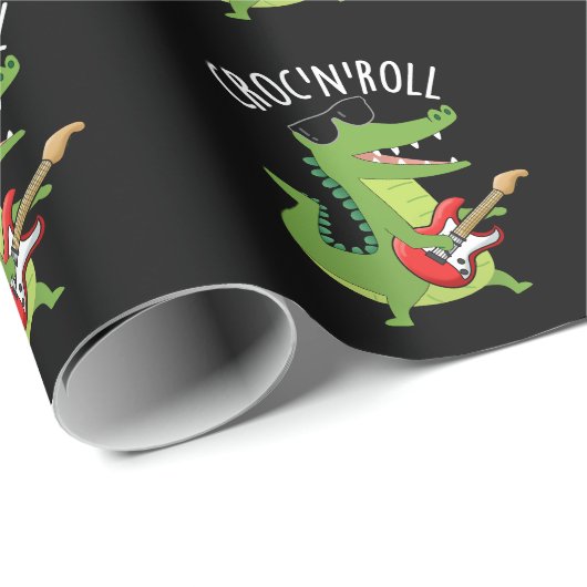 Croc N Roll Funny Crocodile Pun Dark BG Cadeaupapier (Rol Hoek)