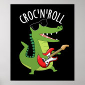 Croc N Roll Funny Crocodile Pun Dark BG Poster (Voorkant)