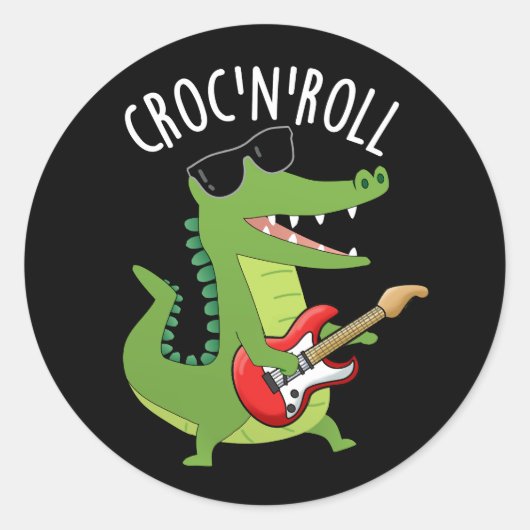 Croc N Roll Funny Crocodile Pun Dark BG Ronde Sticker (Voorkant)