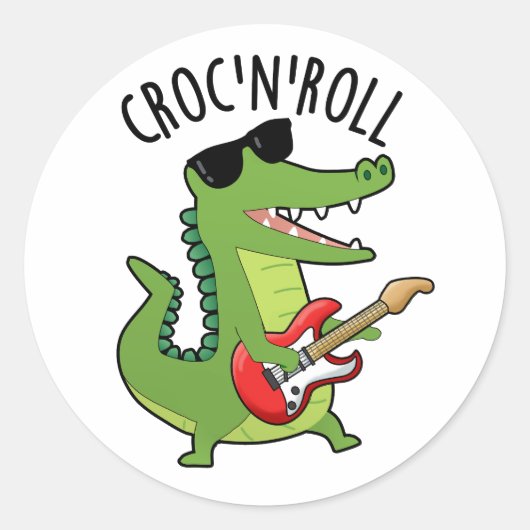 Croc N Roll Funny Crocodile Pun Ronde Sticker (Voorkant)