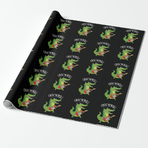 Croc N Roll Grappige Krokodil Puns Donker BG Cadeaupapier