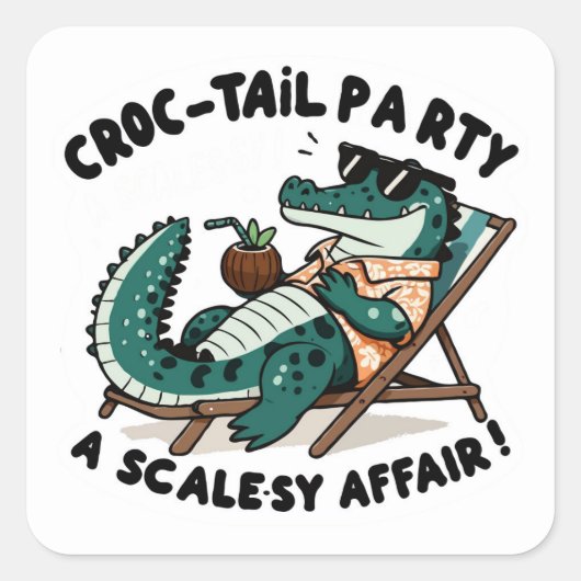 Croccy! - Cool Croc-tail Party Vierkante Sticker (Voorkant)