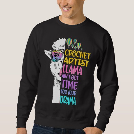Crochet Artist Llama Aint Got Time For Drama Knitt Trui (Voorkant)
