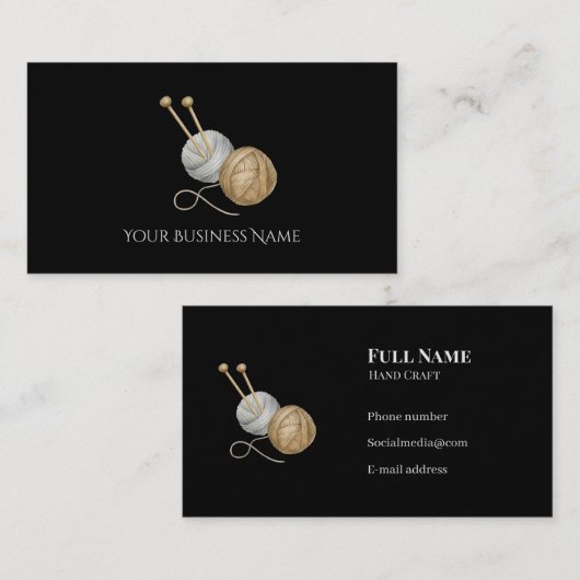 Crochet Business Card with Yarn Balls & Needles Visitekaartje (Voorkant / Achterkant)