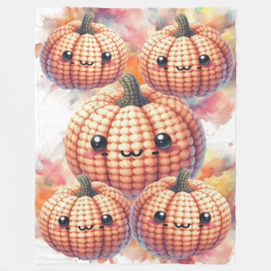 Crochet Cute Pumpkin Fleece Deken (Voorkant)