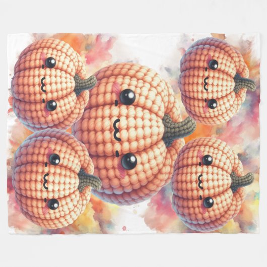 Crochet Cute Pumpkin Fleece Deken (Voorkant (Horizontaal))