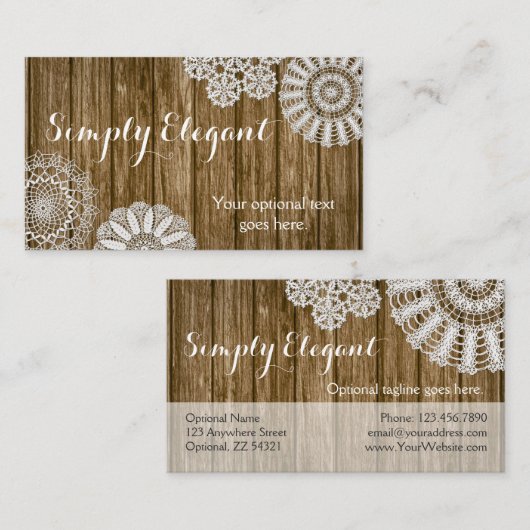 Crochet Doilies over Rustic Wood Country Farmhouse Visitekaartje (Voorkant / Achterkant)