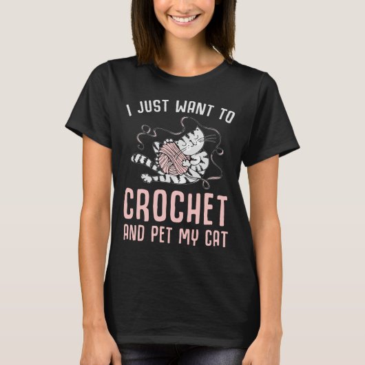 Crochet en Cat Crafting Kitten en Yarn Lover T-shirt (Voorkant)