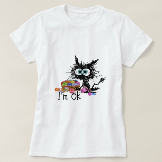 Crochet en Knitt me OK Funny Cat Crochet Knit T-shirt (Design voorkant)