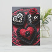 Crochet Gothic Valentine Red & Black Hearts Feestdagenkaart (Staand voorkant)