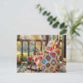 Crochet Granny Square Blanket Lying on a Rocking C Briefkaart (Staand voorkant)