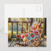 Crochet Granny Square Blanket Lying on a Rocking C Briefkaart (Voorkant / Achterkant)