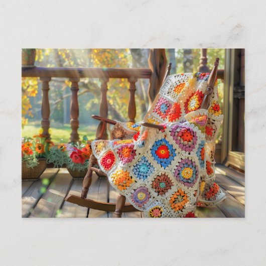 Crochet Granny Square Blanket Lying on a Rocking C Briefkaart (Voorkant)