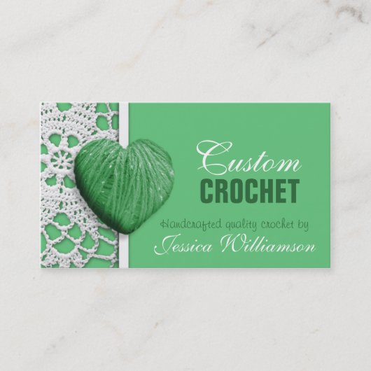 Crochet - Heart Shaped Yarn Green Visitekaartjes (Voorkant)