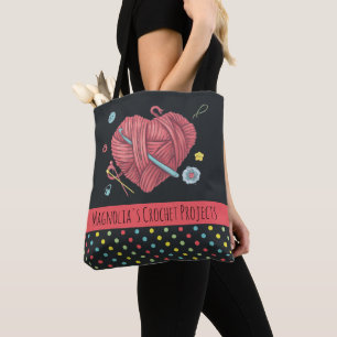 Crochet Heart Yarn Polka Dot Tote Bag