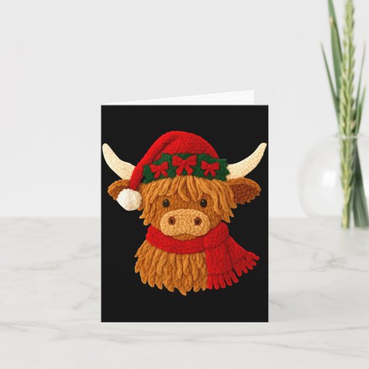 Crochet Highland Cow Christmas Winter Girly Kids T Kaart (Voorkant)