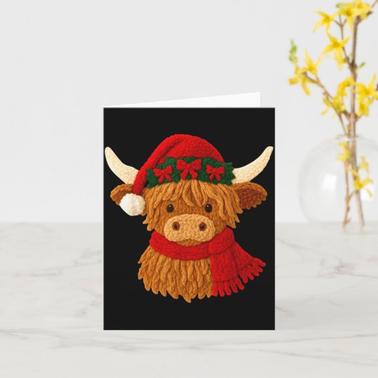 Crochet Highland Cow Christmas Winter Girly Kids T Kaart (Gele Bloem)