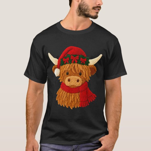 Crochet Highland Cow Christmas Winter Girly Kids T T-shirt (Voorkant)