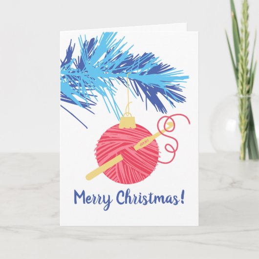 Crochet hook ball of yarn ornament Christmas Feestdagen Kaart (Voorkant)