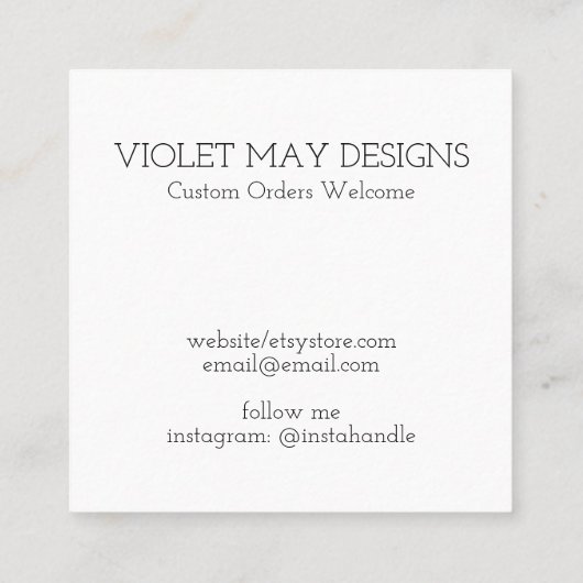 Crochet Hook en Yarn Heart Handmade with Love Vierkante Visitekaartje (Achterkant)