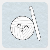 Crochet Hook & Yarn Cartoon Crafts Vierkante Sticker (Voorkant)