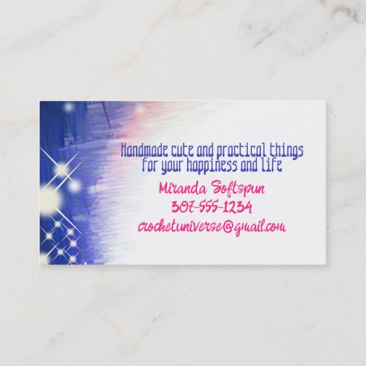 Crochet hooks yarn space universe craft show visitekaartje (Achterkant)