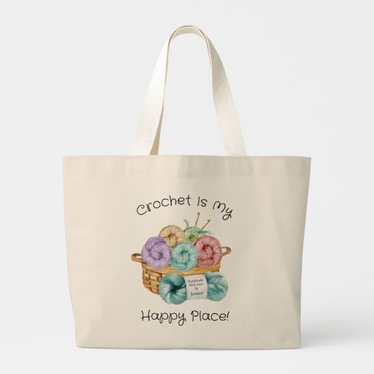 Crochet is mijn favoriete plek gepersonaliseerd grote tote bag (Achterkant)