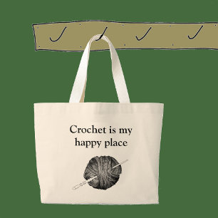 Crochet is mijn gelukkige plek - gepersonaliseerd grote tote bag