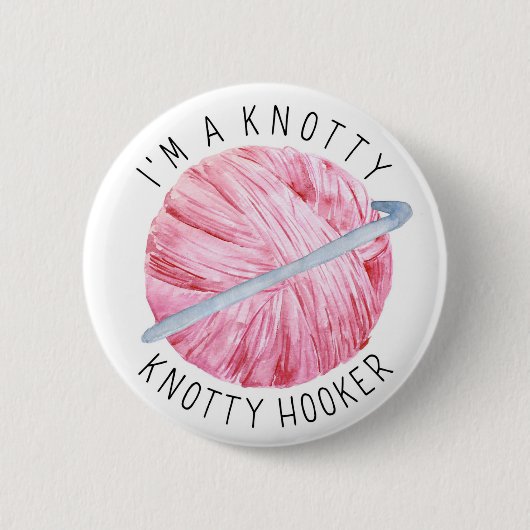 Crochet Joke Pink Yarn Ronde Button 5,7 Cm (Voorkant)