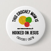 CROCHET MOM HOOKED ON JESUS Crochet Crew Ronde Button 7,6 Cm (Voorkant)